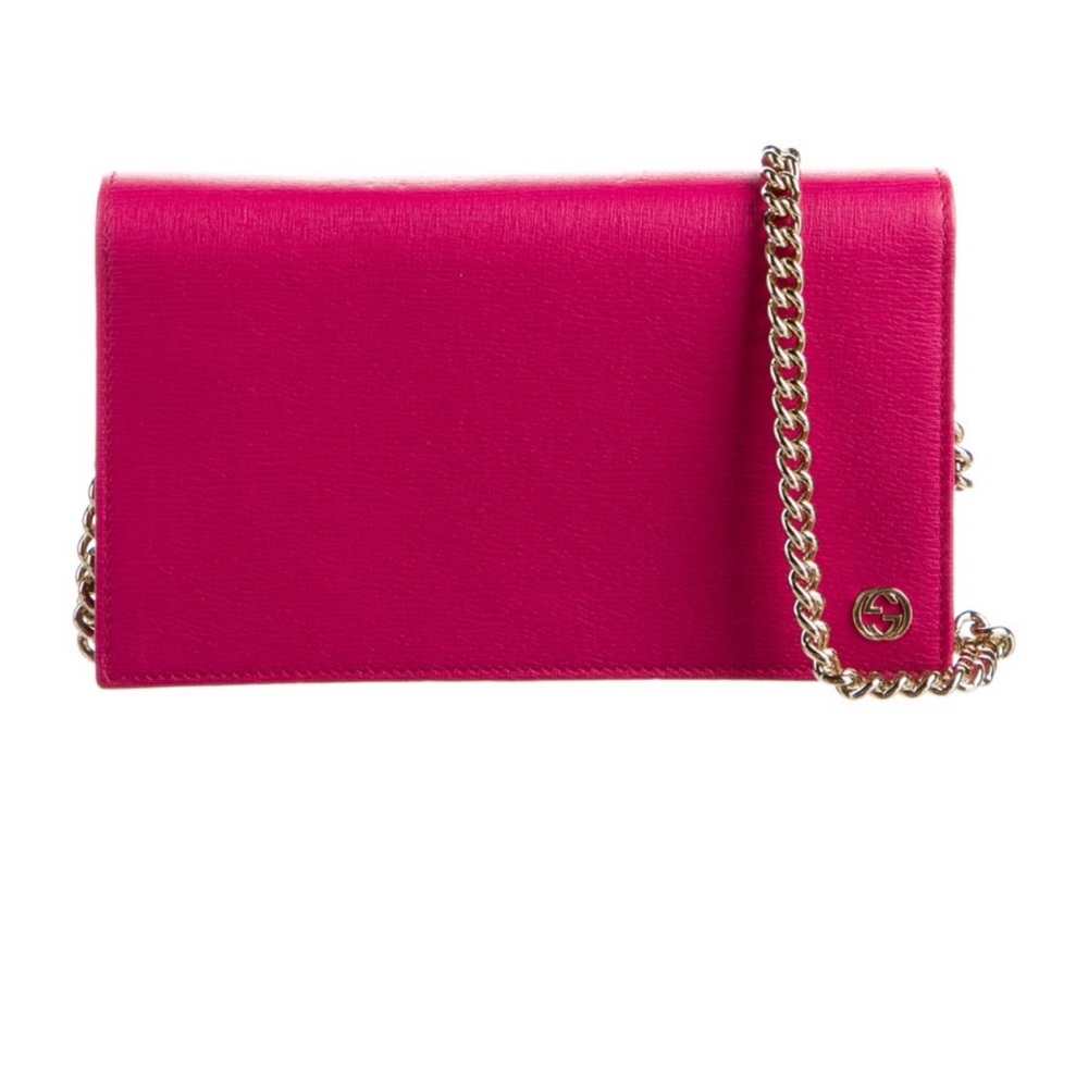 Gucci Fuchsia Leather Chain Wallet